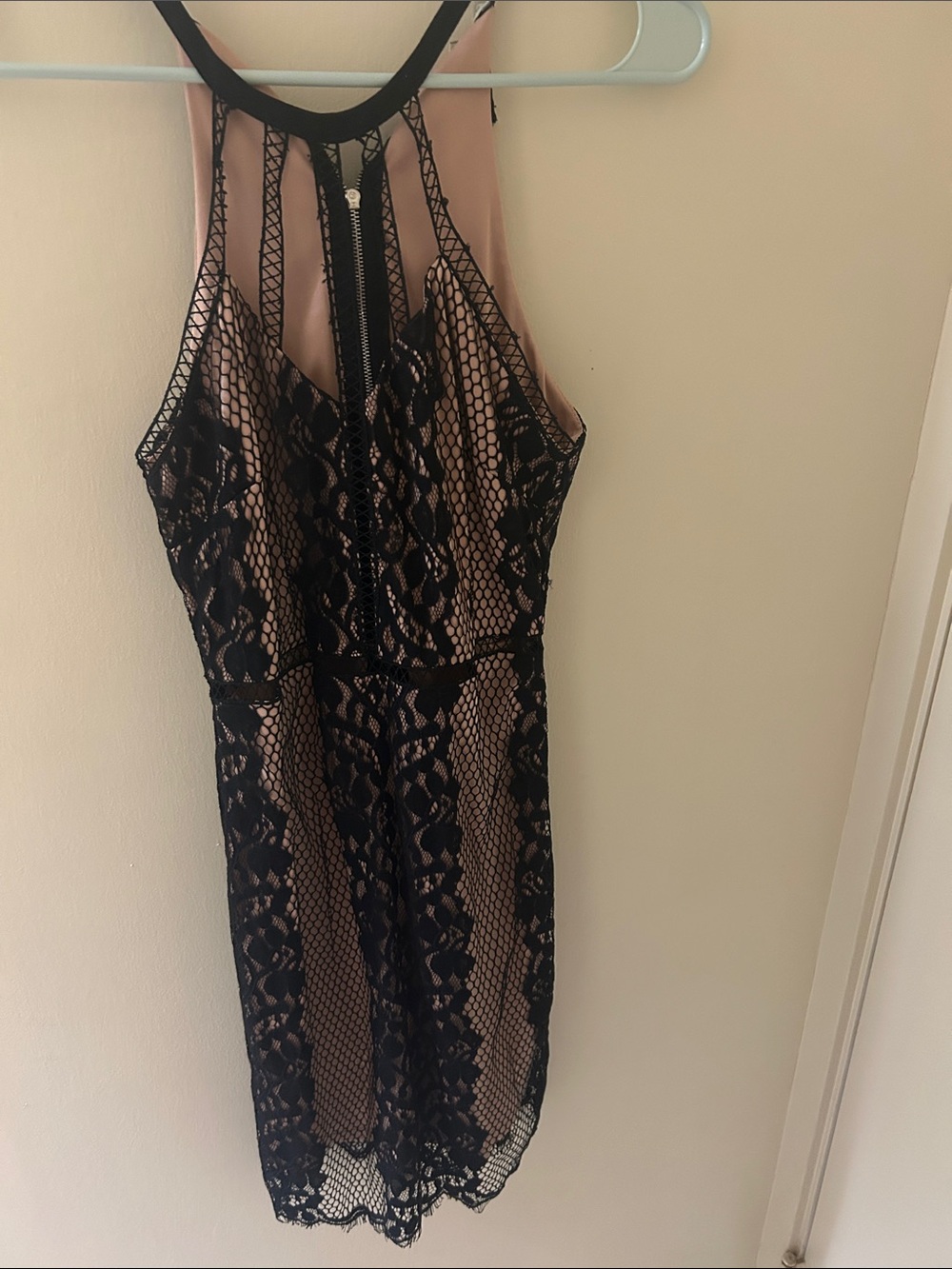 Charlotte Russe Black Lace Over Blush Mini Dress